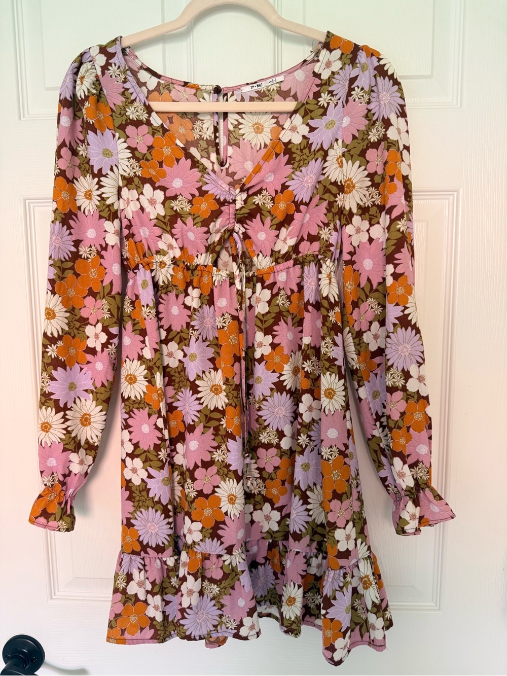 Girls Floral Long-Sleeve Pink & Orange Dress
